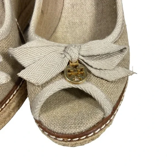 Tory Burch Jackie canvas peep toe wedge espadrille heels 9.5 M - Picture 7 of 14